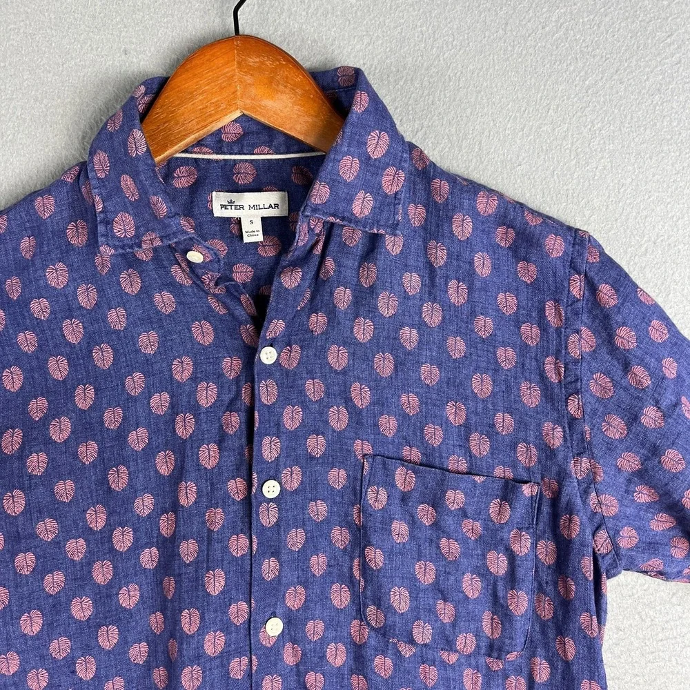 Peter Millar Linen Shirt Mens S Seaside Fronds Button Down Casual Beach Summer - Picture 2 of 10